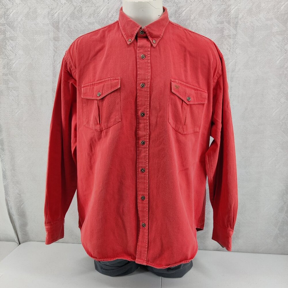 King Ranch Shirt Mens 2XL‎ Red Salmon Button Down Long Sleeve Pockets Made USA